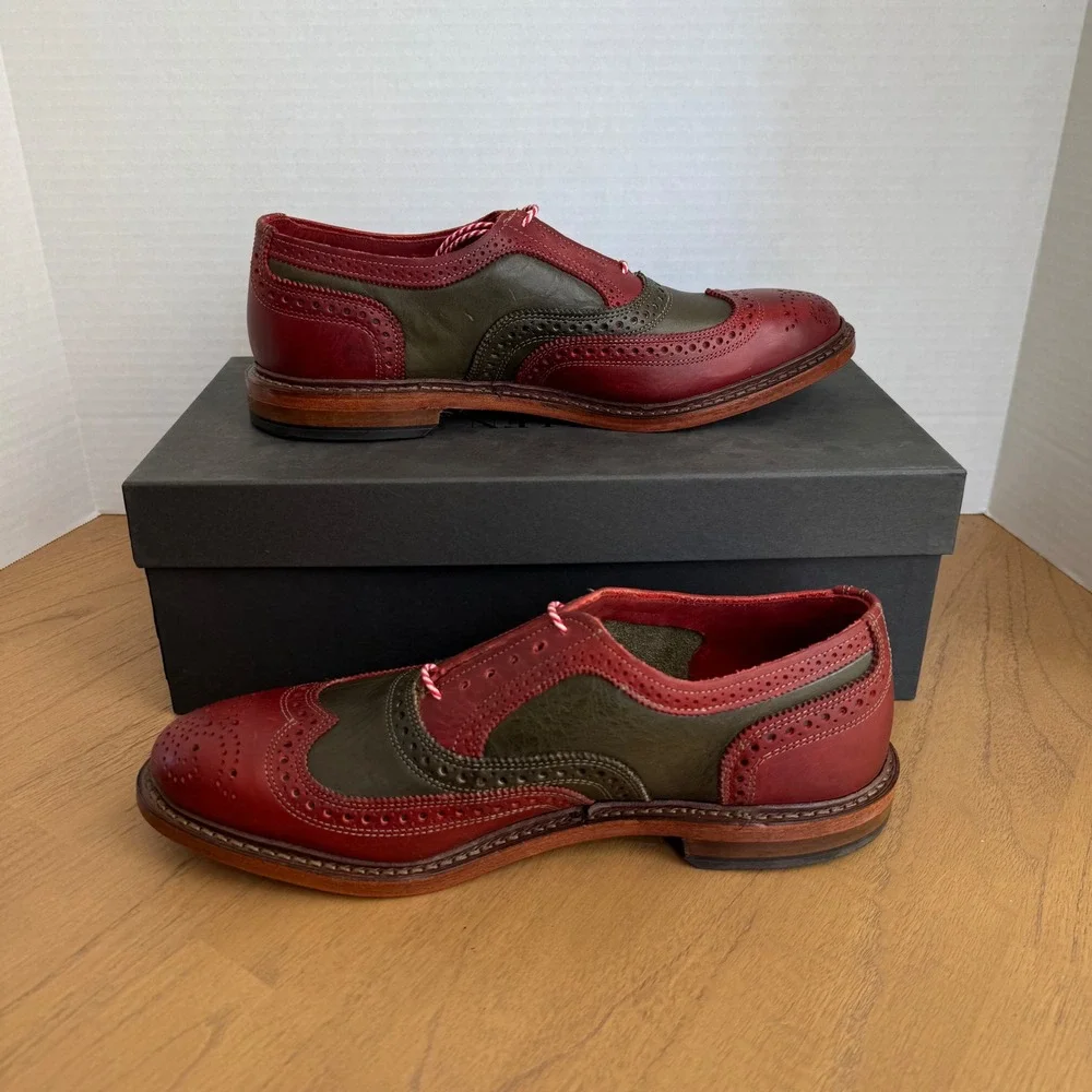 Allen Edmonds Jingle Bell Wingtip Oxford Mens 9.5D Green Red Leather Brogue 4625